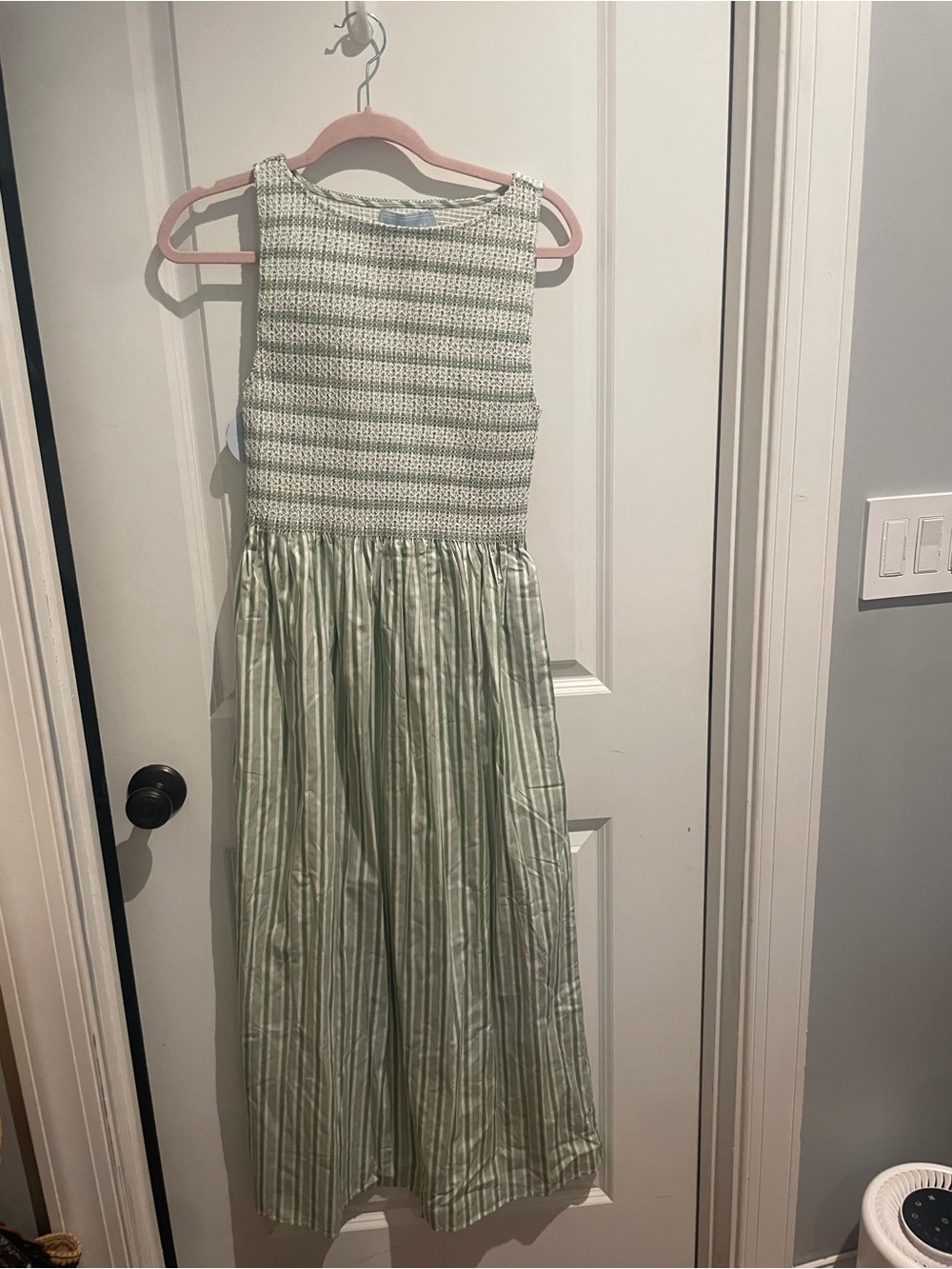 Hill House Home - The Nap Dress - Cosima Green and Cream Striped Smocked Dress - Picture 4 of 6